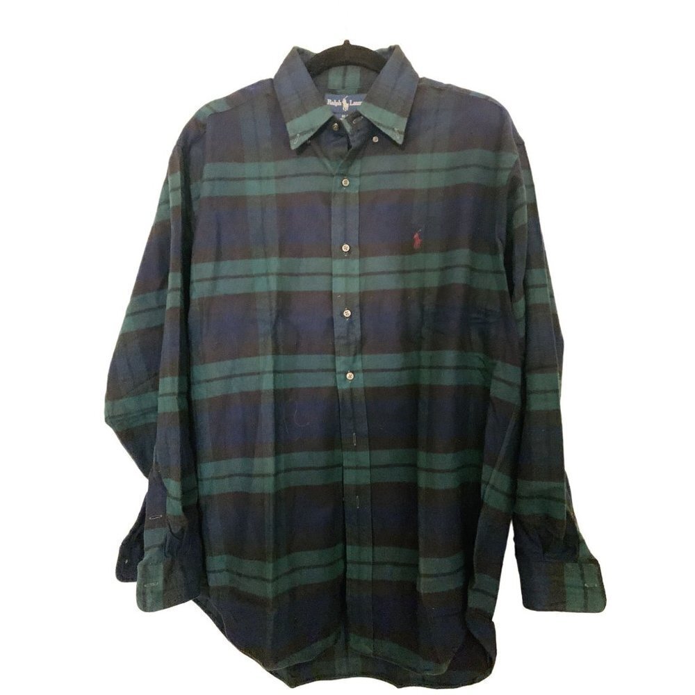 Ralph Lauren BLAKE Blue Green Med Weight Cotton Long Sleeve Shirt